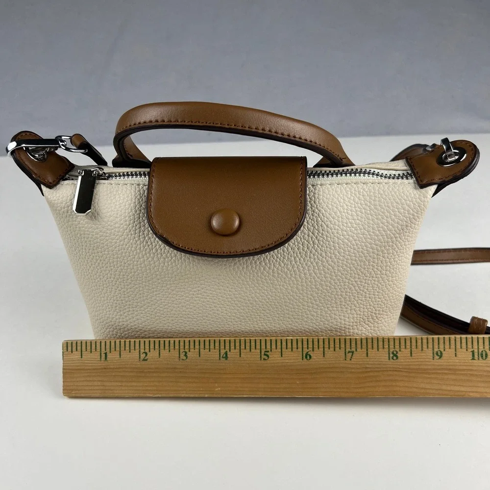 Crossbody Handbag Womens Small Cream Brown Pebbled Faux Leather Satchel VesaNa